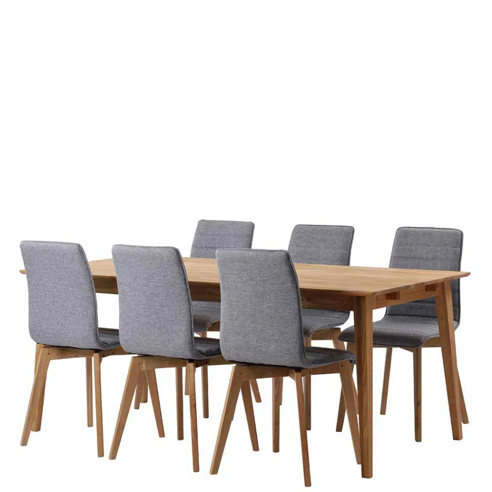 Wohnen Eiche Esstisch & Stühle Grau - Number (siebenteilig)