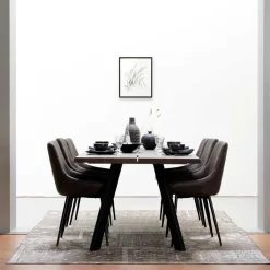 Wohnen Küchen-Essgruppen|Esszimmer Komplett*Eiche Rauchfarben Tisch & 6 Stühle Namac in Dunkelgrau (siebenteilig)