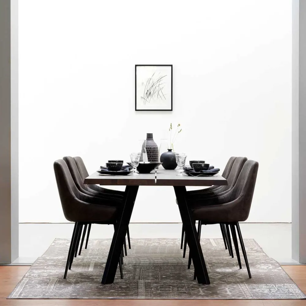 Wohnen Küchen-Essgruppen|Esszimmer Komplett*Eiche Rauchfarben Tisch & 6 Stühle Namac in Dunkelgrau (siebenteilig)