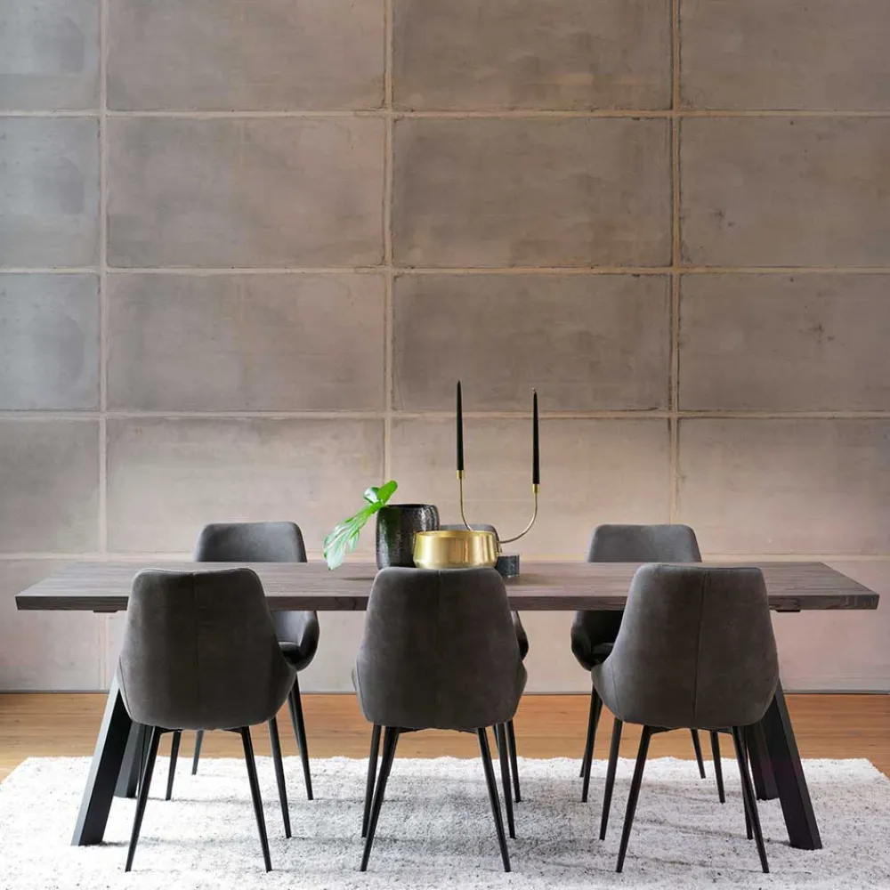 Wohnen Küchen-Essgruppen|Esszimmer Komplett*Eiche Rauchfarben Tisch & 6 Stühle Namac in Dunkelgrau (siebenteilig)