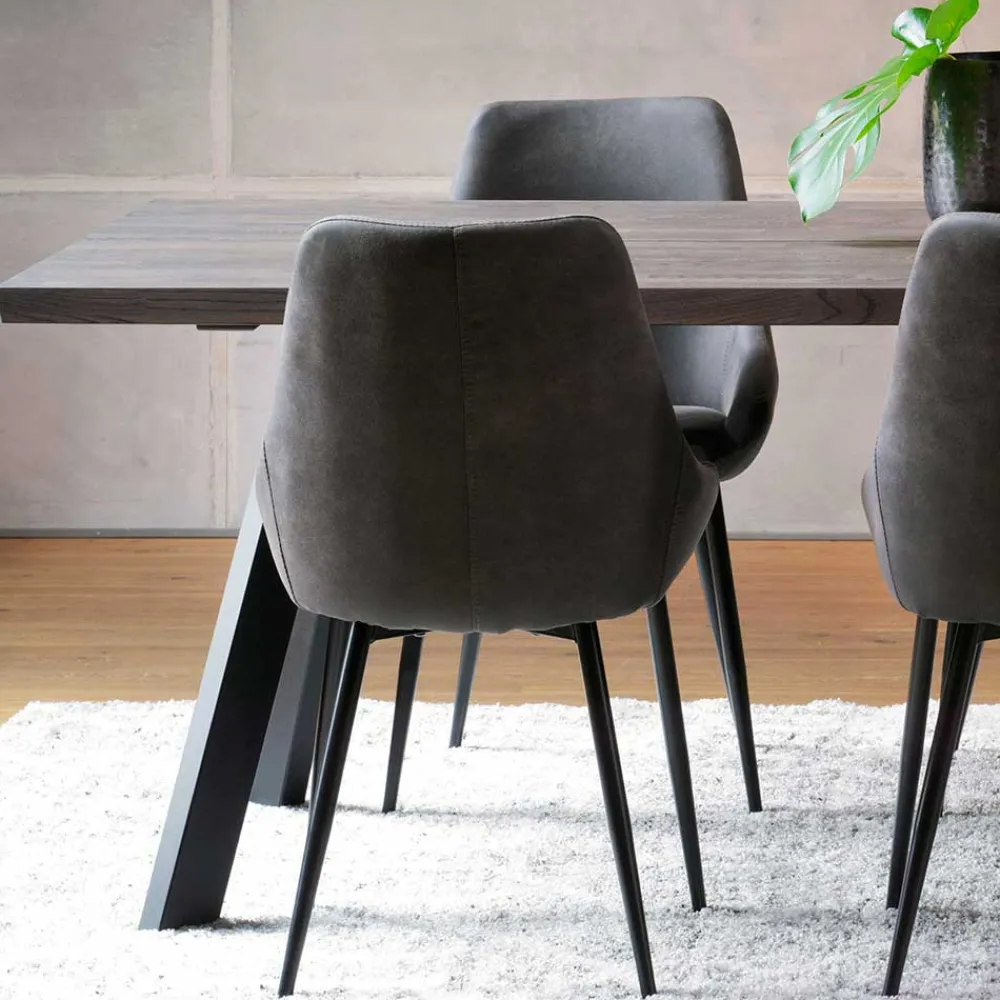 Wohnen Küchen-Essgruppen|Esszimmer Komplett*Eiche Rauchfarben Tisch & 6 Stühle Namac in Dunkelgrau (siebenteilig)