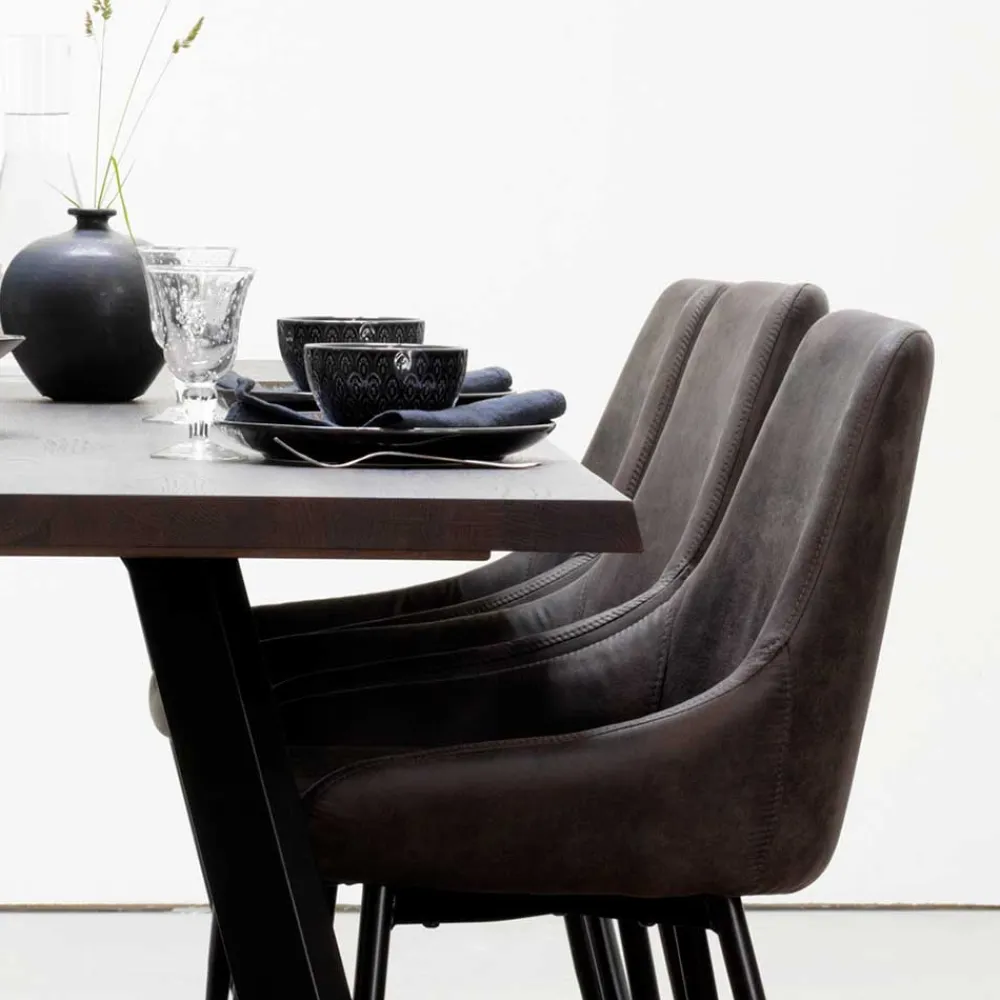 Wohnen Küchen-Essgruppen|Esszimmer Komplett*Eiche Rauchfarben Tisch & 6 Stühle Namac in Dunkelgrau (siebenteilig)