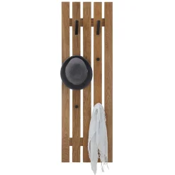 Wohnen Bürogarderoben*Eichenholz Garderobenpaneel mit Metallhaken - Gangizo