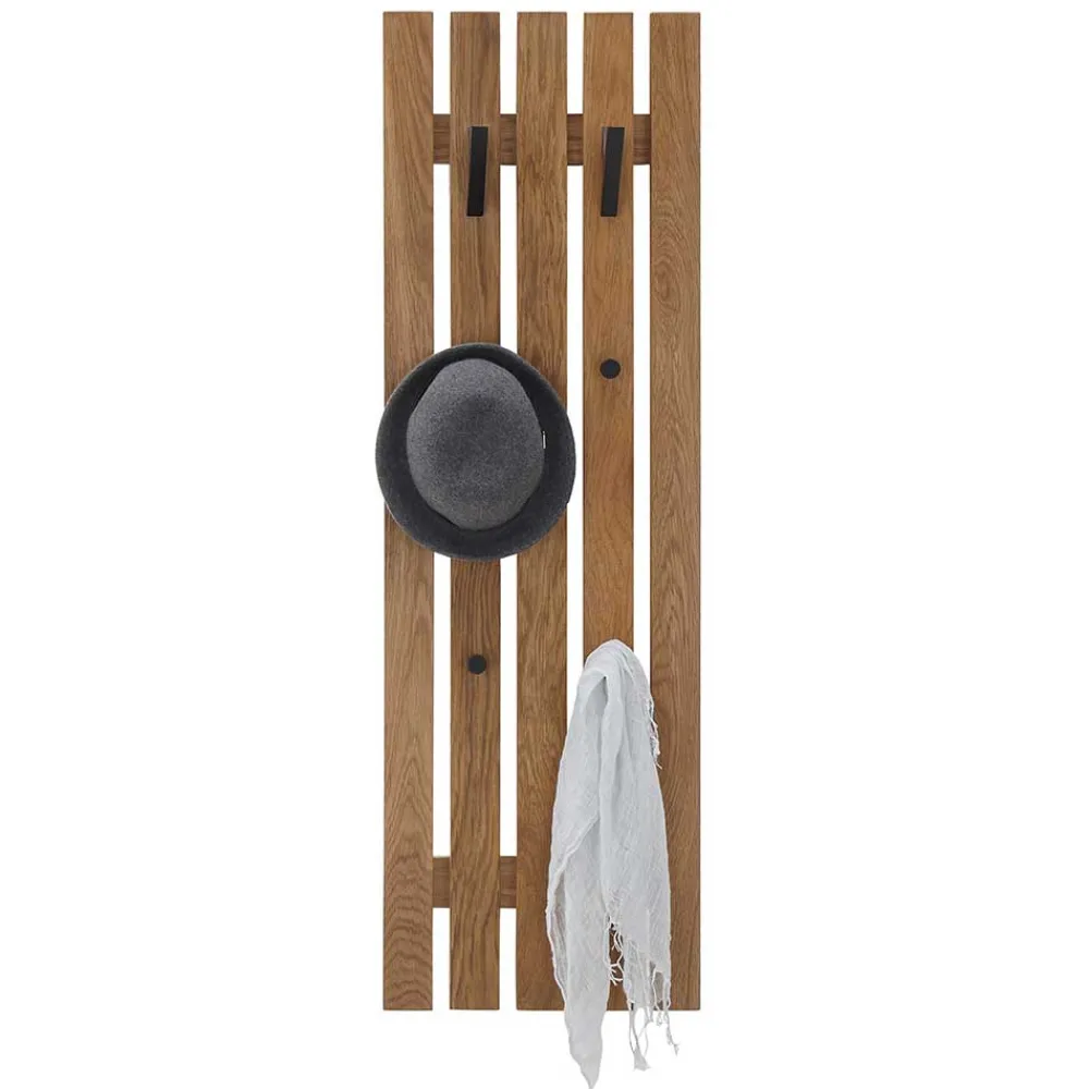 Wohnen Bürogarderoben*Eichenholz Garderobenpaneel mit Metallhaken - Gangizo