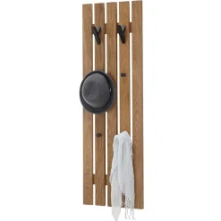 Wohnen Bürogarderoben*Eichenholz Garderobenpaneel mit Metallhaken - Gangizo