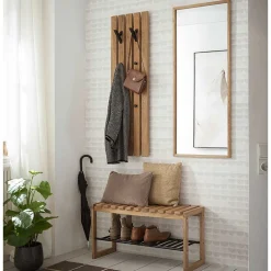 Wohnen Bürogarderoben*Eichenholz Garderobenpaneel mit Metallhaken - Gangizo