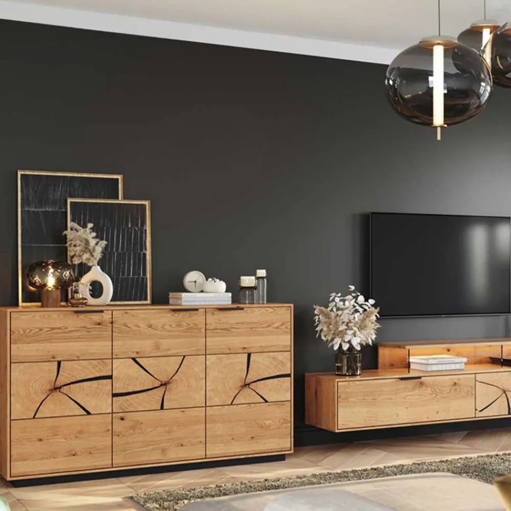 Wohnen Eichenholz Sideboard mit Hirnholz Applikation - Deruta