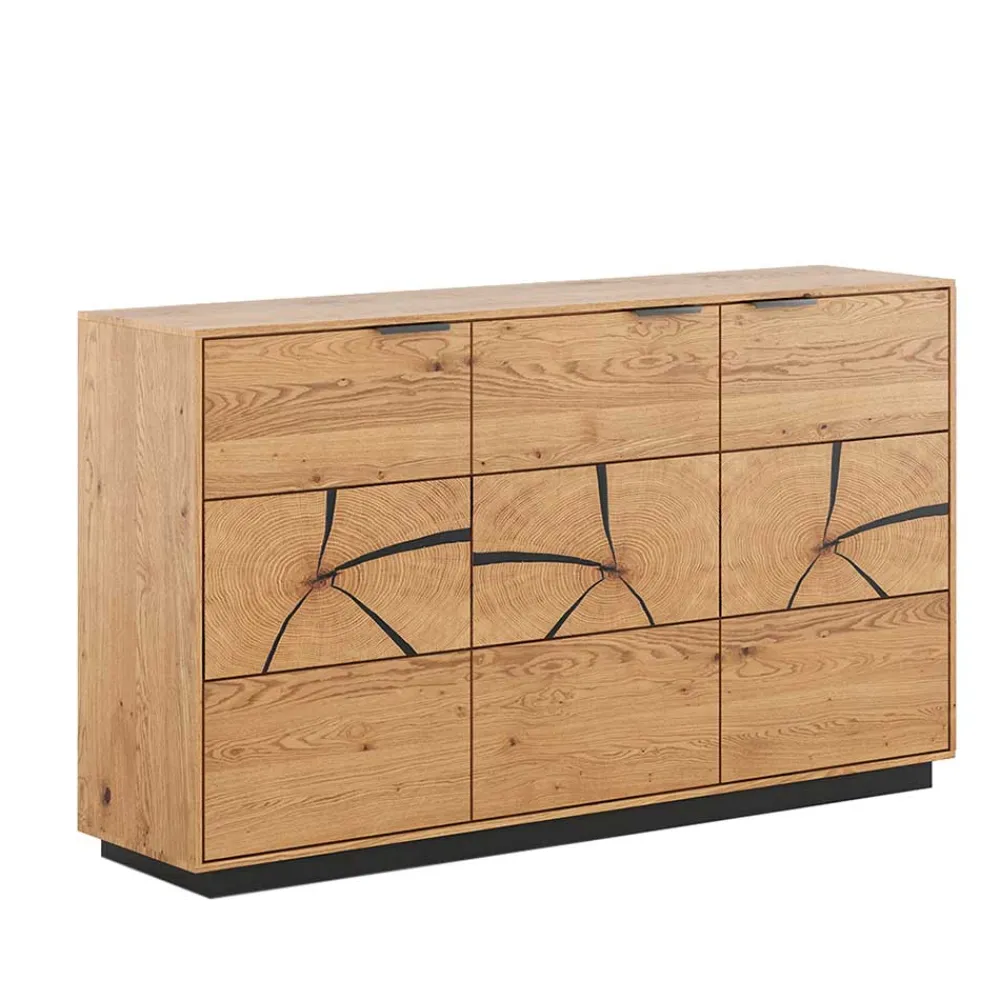 Wohnen Eichenholz Sideboard mit Hirnholz Applikation - Deruta