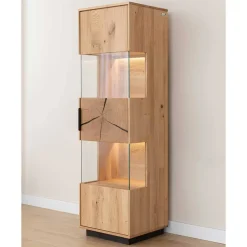 Wohnen Vitrinen|Wohnzimmer-Vitrinen*Eichenholz Vitrine mit Hirnholz Applikation - Deruta