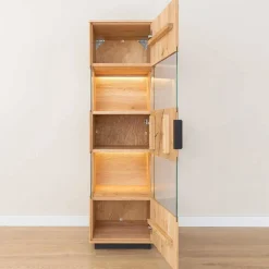 Wohnen Vitrinen|Wohnzimmer-Vitrinen*Eichenholz Vitrine mit Hirnholz Applikation - Deruta