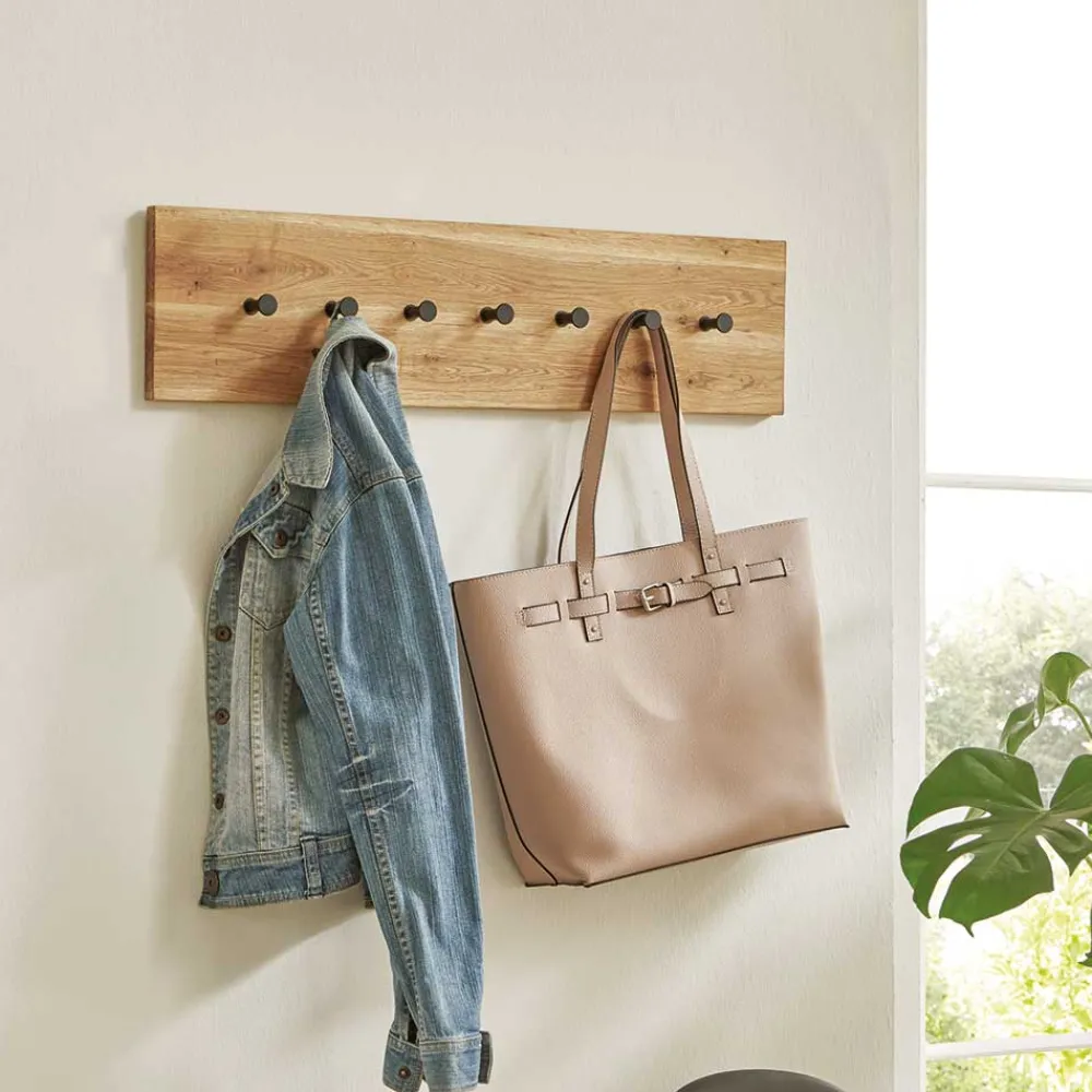 Wohnen Einfache Wandgarderobe aus Eiche & Metall - Arno