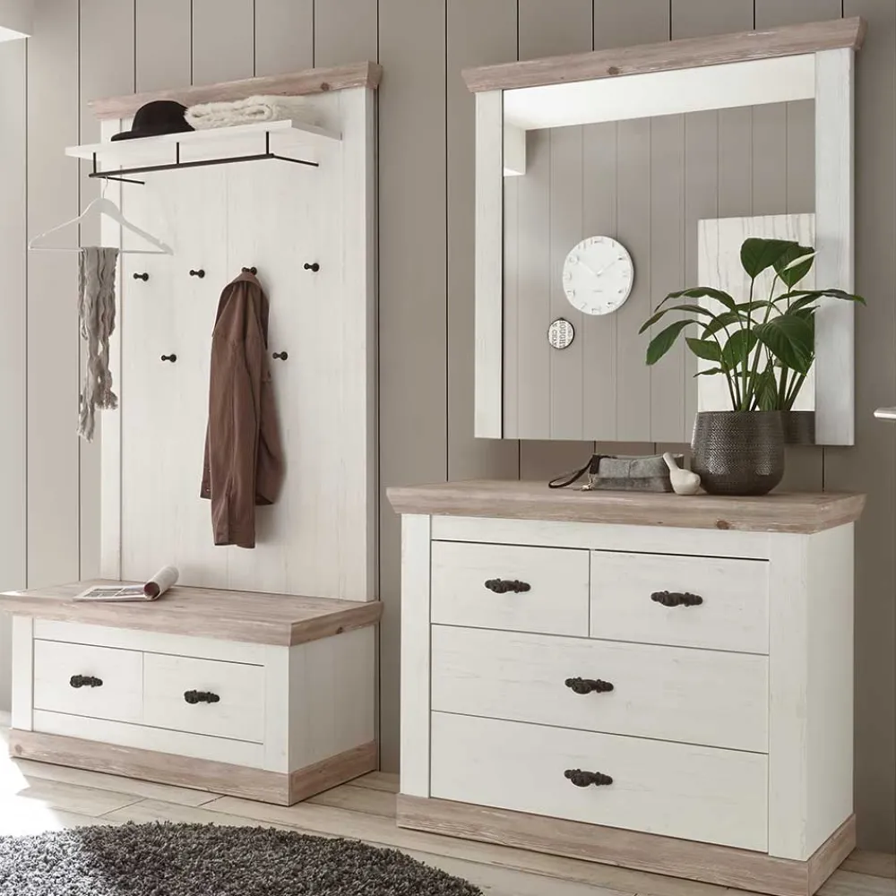 Wohnen Weiße Möbel|Glasmöbel*Einrichtung Diele Möbel Kombi - Nedita (vierteilig)