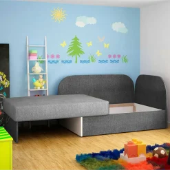 Kinder Wohnen Einsitzer Bettsofa in Hellgrau und Grau - Montea
