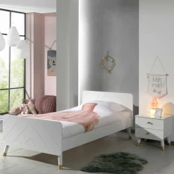 Wohnen Einzelbett mit Nachtkommode in Weiß - Baranoma (zweiteilig)