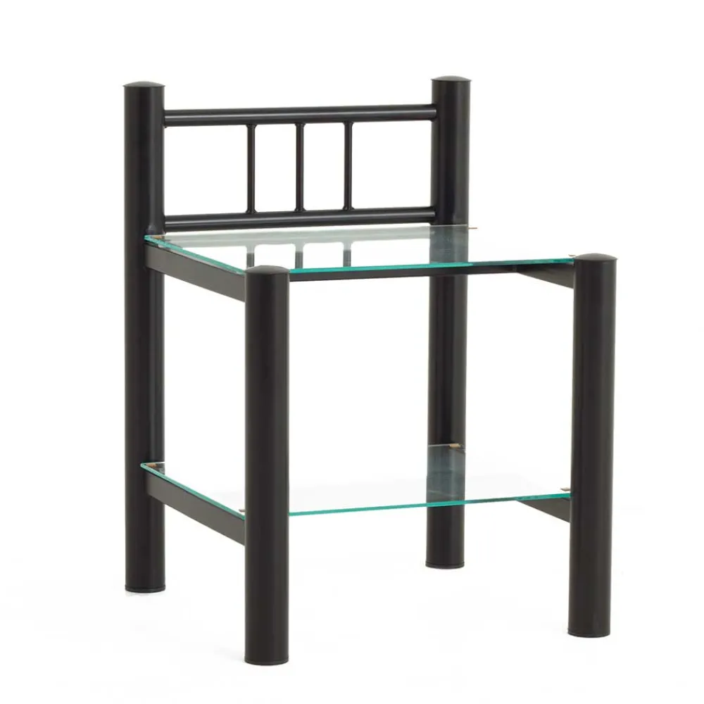 Wohnen Eisen Nachttisch Aguero in Schwarz mit Glas