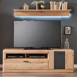 Wohnen Elegante TV Bank in Eiche & Grau - Larinca