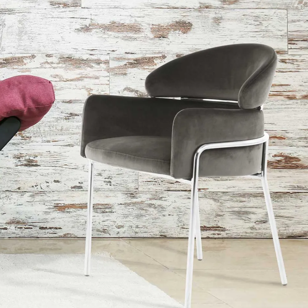 Wohnen Wohnzimmerstühle*Eleganter Armlehnstuhl in Grau & Silber - Ecolosia