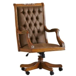 Wohnen Designermöbel|Italienische Möbel*Eleganter Schreibtischsessel in Braun mit Silber - Zaisan