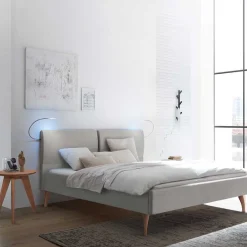 Wohnen Elegantes Polsterbett in Grau und Kernbuche - Silka