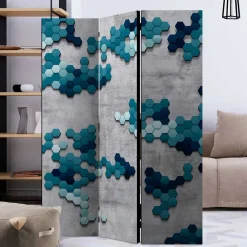 Wohnen 3-Elemente Paravent in Grau & Blautönen Motivprint - Gralindaca