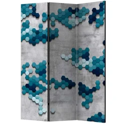 Wohnen 3-Elemente Paravent in Grau & Blautönen Motivprint - Gralindaca