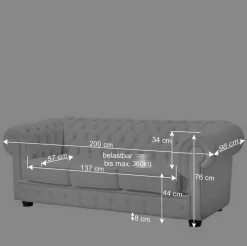 Wohnen 3er Ledersofa im Chesterfield Look - Dossera