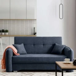 Wohnen Schlafsofas*2er Schlafcouch in Blaugrau Veloursbezug - Candeloco