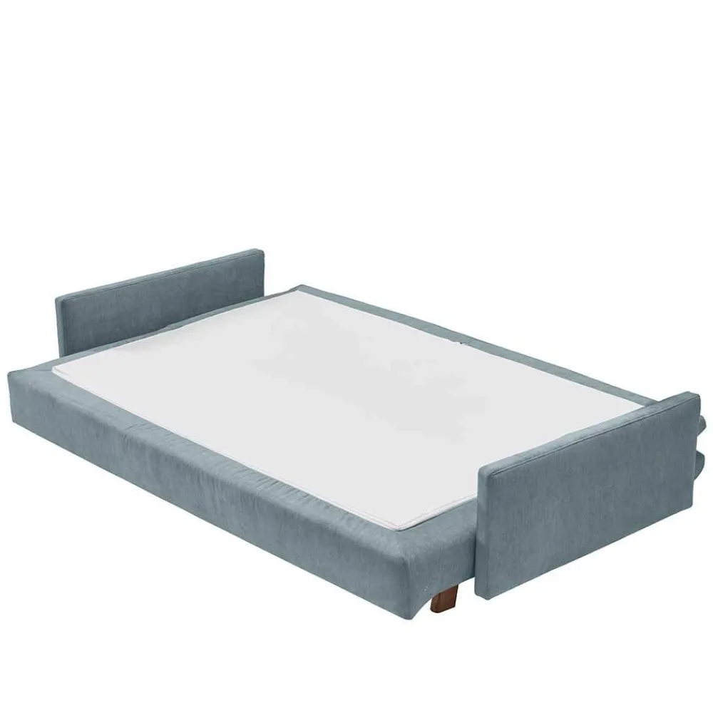 Wohnen 3er Schlafcouch in Hellblau mit Eiche - Eterna