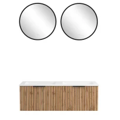Wohnen 2er Waschtisch & Lichtspiegel rund - Crystoga (dreiteilig)