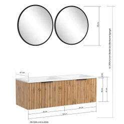 Wohnen 2er Waschtisch & Lichtspiegel rund - Crystoga (dreiteilig)