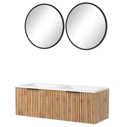 Wohnen 2er Waschtisch & Lichtspiegel rund - Crystoga (dreiteilig)