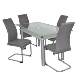 Wohnen Küchen-Essgruppen|Essgruppen*Essgruppe mit Glastisch & Schwingstühlen - Baryma (fünfteilig)