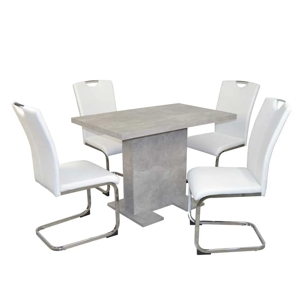 Wohnen Essgruppe mit mit Betonoptik Tisch - Zyana (fünfteilig)