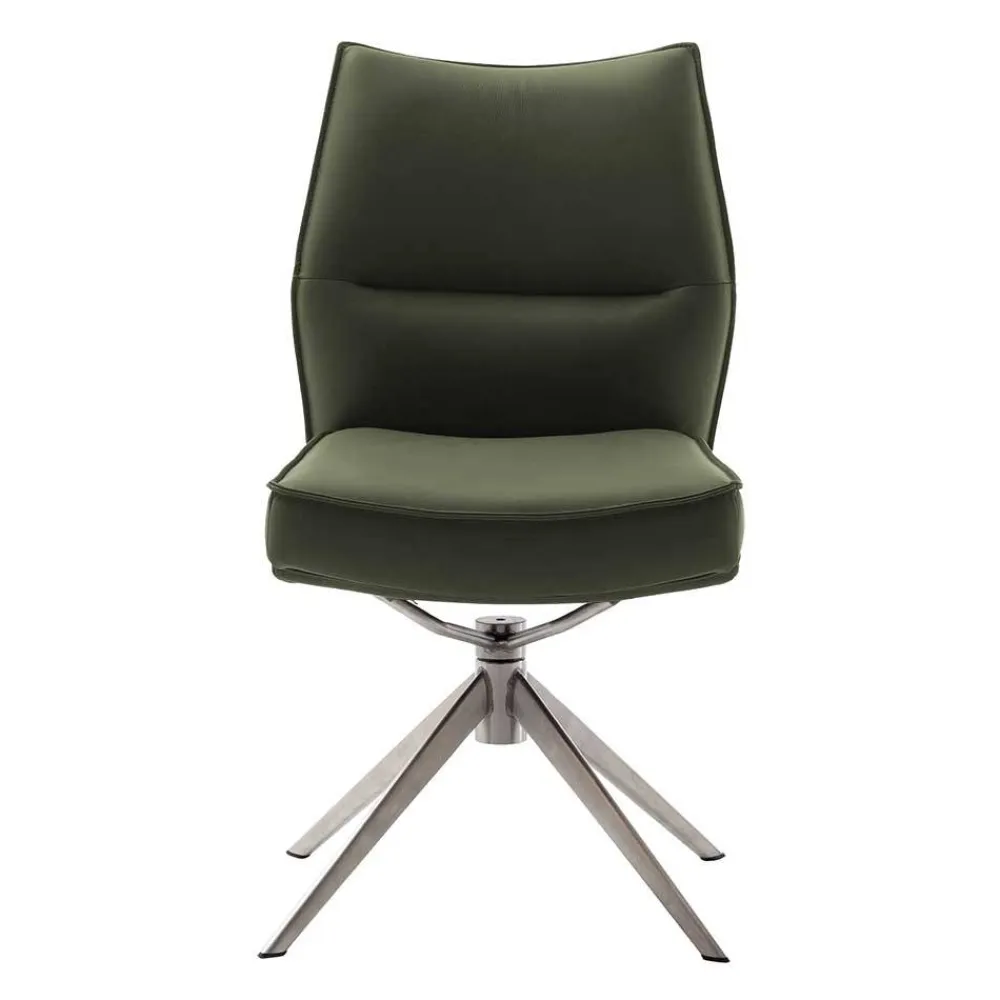 Wohnen Essstuhl mit Lederbezug in Olivgrün - Contrada (2er Set)