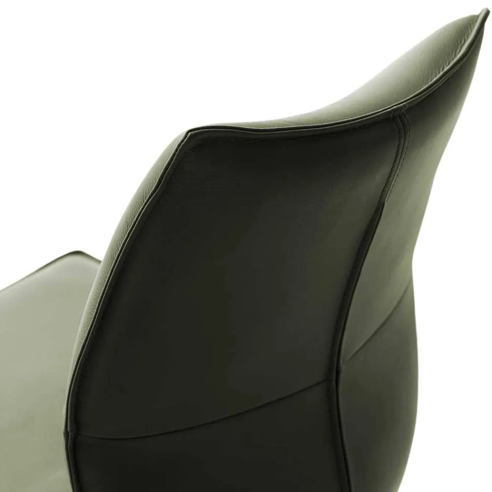 Wohnen Essstuhl mit Lederbezug in Olivgrün - Contrada (2er Set)