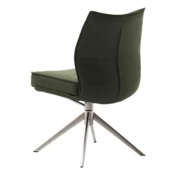 Wohnen Essstuhl mit Lederbezug in Olivgrün - Contrada (2er Set)