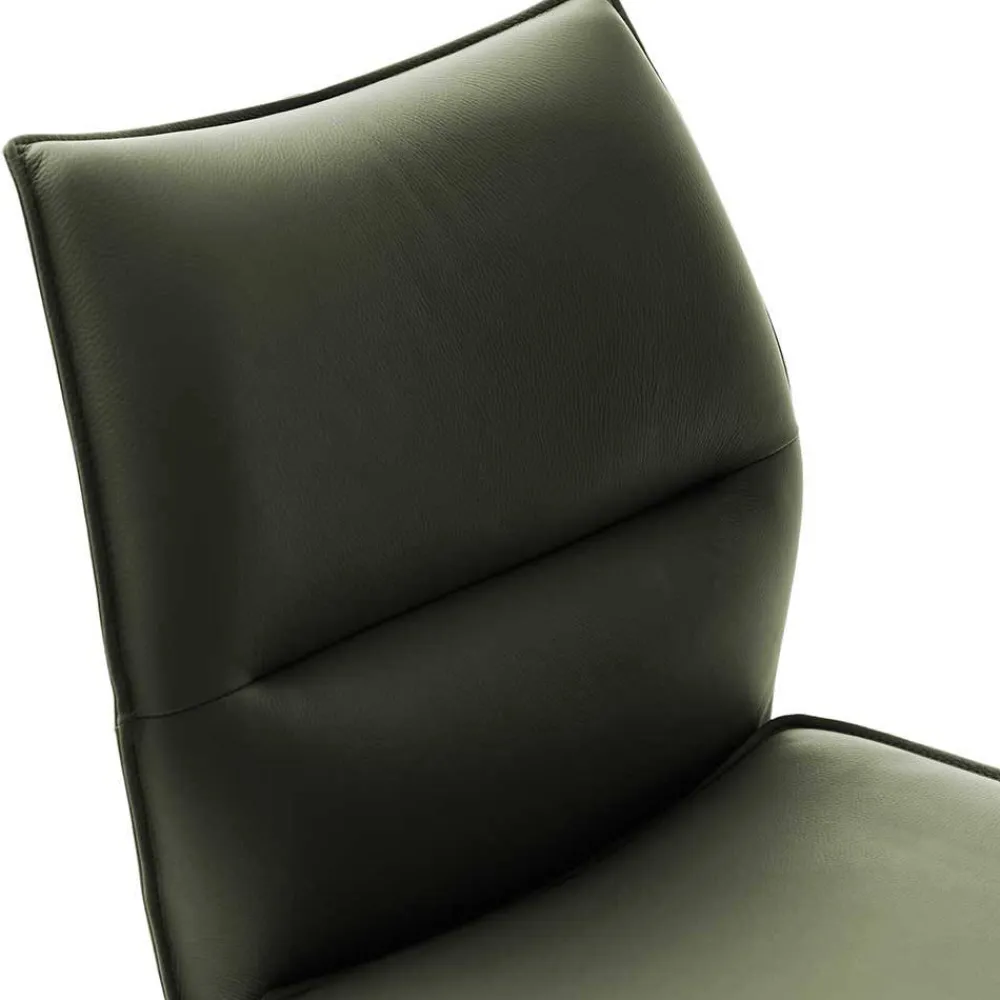 Wohnen Essstuhl mit Lederbezug in Olivgrün - Contrada (2er Set)