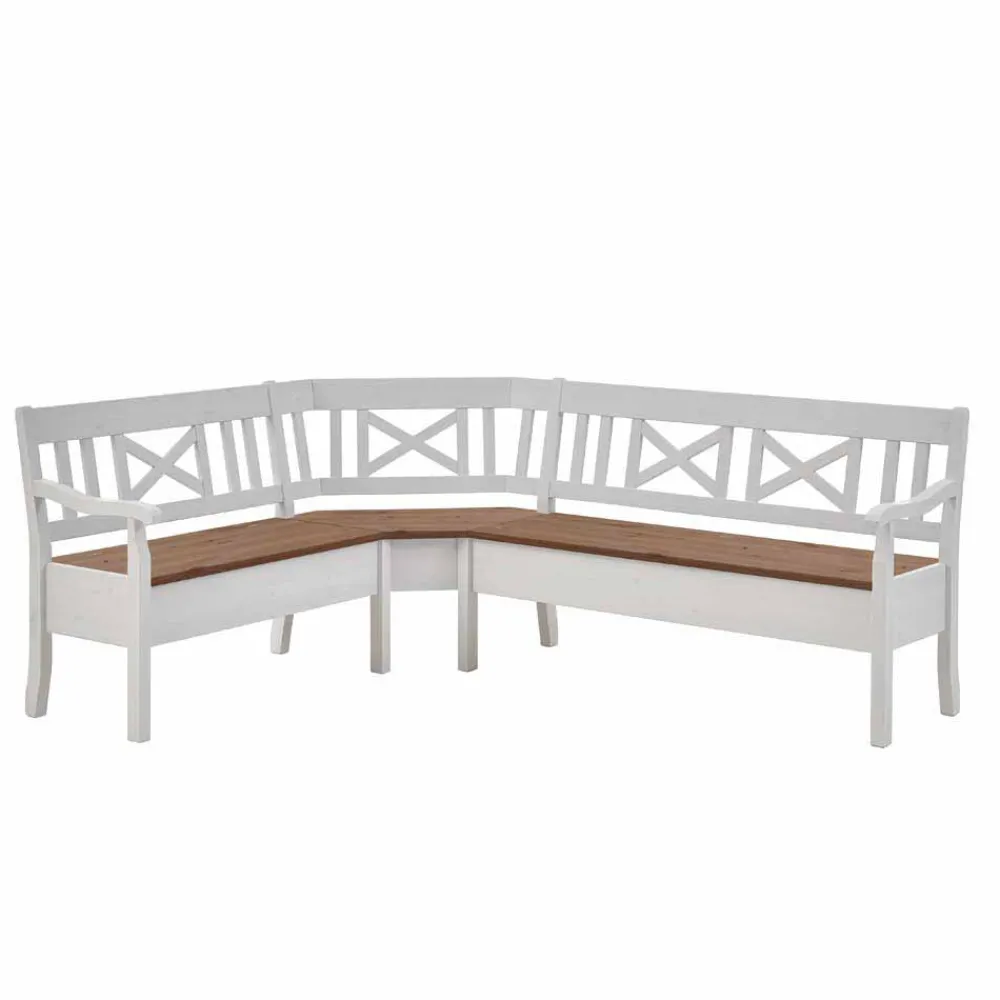 Wohnen Küchenbänke|Esszimmerbänke*Esstisch Eckbank Barlad aus Kiefernholz Weiß mit Braun