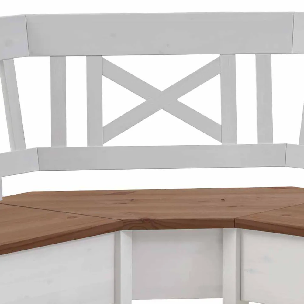 Wohnen Küchenbänke|Esszimmerbänke*Esstisch Eckbank Barlad aus Kiefernholz Weiß mit Braun