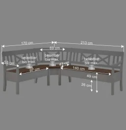 Wohnen Küchenbänke|Esszimmerbänke*Esstisch Eckbank Barlad aus Kiefernholz Weiß mit Braun