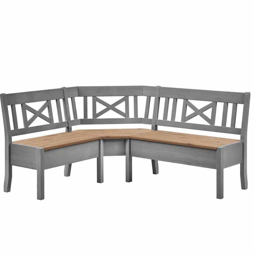 Wohnen Küchenbänke|Esszimmerbänke*Esstisch Eckbank Jytte in Grau Kiefer massiv