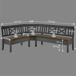 Wohnen Küchenbänke|Esszimmerbänke*Esstisch Eckbank Jytte in Grau Kiefer massiv