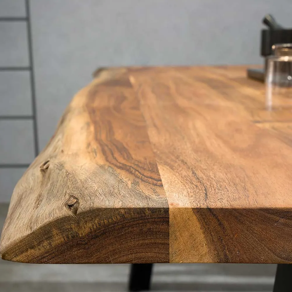 Wohnen Esstisch mit H-Gestell und Baumkanten Platte - Polardia