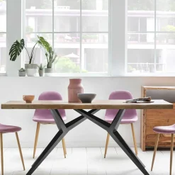 Wohnen Esstisch mit Holzplatte Akazie & Eisengestell - Sestron