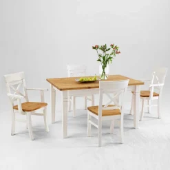 Wohnen Küchen-Essgruppen|Esszimmer Komplett*Esstisch mit Stühlen Lugon im Landhausstil (fünfteilig)