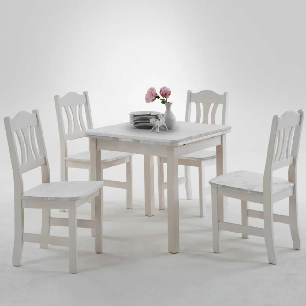Wohnen Esstisch mit Stühlen Vironegras in Weiß (fünfteilig)