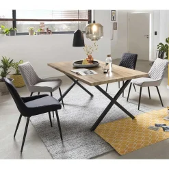 Wohnen Tische|Loft Möbel*Esstisch mit X-Beinen plus 4 Stühle - Lamon (fünfteilig)