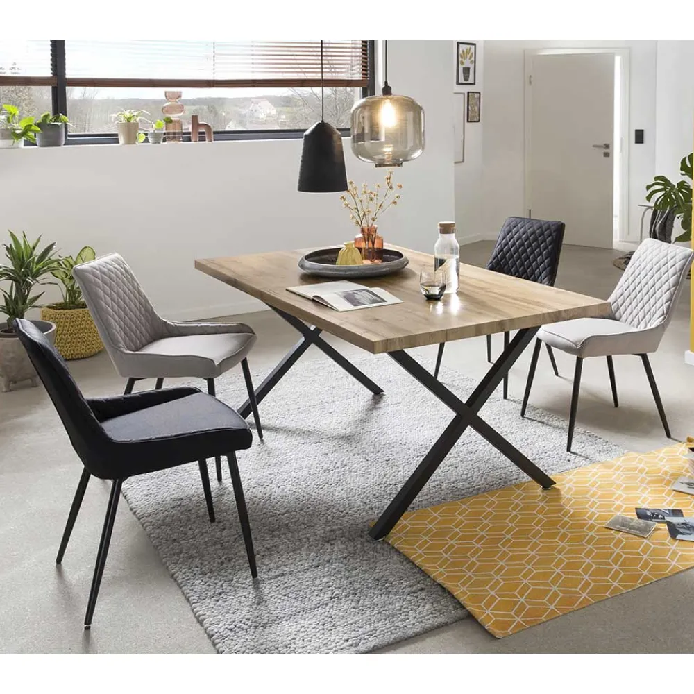 Wohnen Tische|Loft Möbel*Esstisch mit X-Beinen plus 4 Stühle - Lamon (fünfteilig)