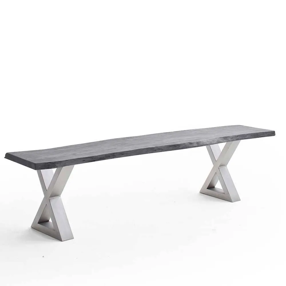 Wohnen Küchenbänke|Esszimmerbänke*Esstisch Sitzbank in Akazie Grau mit Baumkante - Lorencia