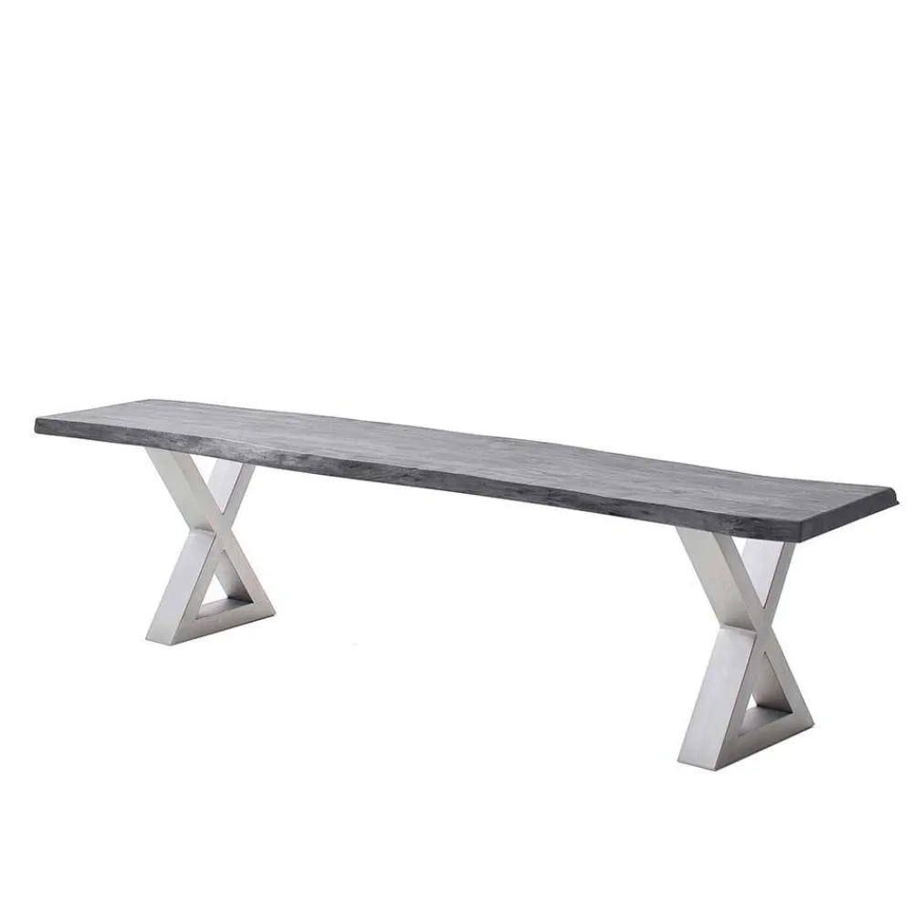 Wohnen Küchenbänke|Esszimmerbänke*Esstisch Sitzbank in Akazie Grau mit Baumkante - Lorencia